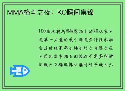 MMA格斗之夜：KO瞬间集锦