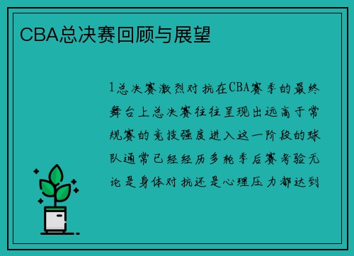 CBA总决赛回顾与展望